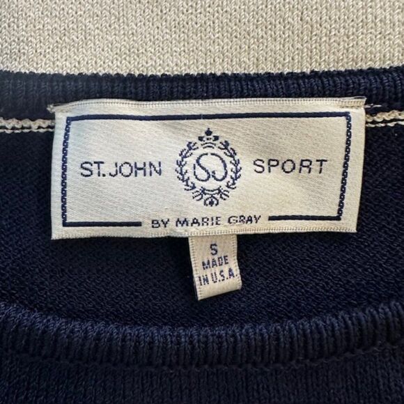 St. John Sport by Marie Gray Navy Blue White Red Striped Sailboat Small Sweater - Picture 4 of 5